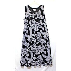 Studio I 22W Black White Print Sleeveless Dress Midi Women Office Church Casual